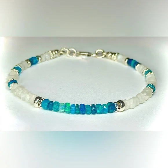 Moonstone Pariba Blue Welo Opal Bracelet in Sterling Silver - Picture 5 of 6
